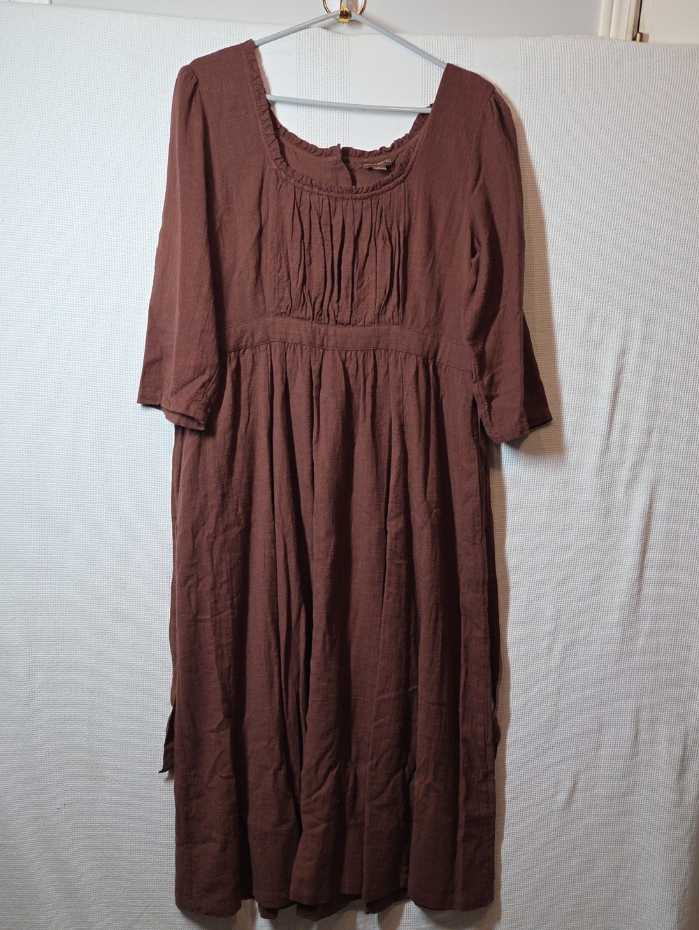April Cornell Brown Midi Peasant Dress Medium Brown Prairie Cottagecore